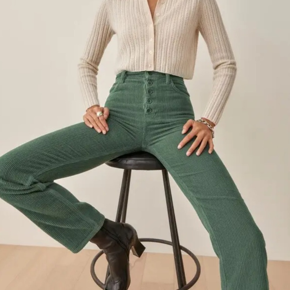 Reformation Cynthia Button Fly High Rise Straight Corduroy Pants size 25